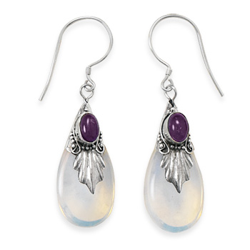 Glass and Amethyst Drop Earrings on French Wire