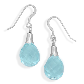 Light Blue Glass Briolette French Wire Earrings