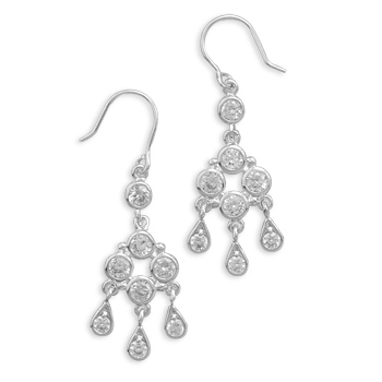 Round and Pear Shape CZ Chandelier Earrings