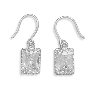 8x6mm Rectangle CZ/Crown Edge French Wire Earrings