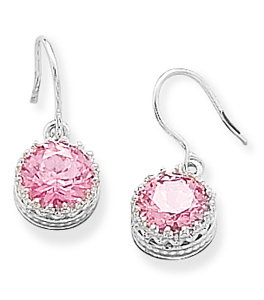 Round Pink CZ French Wire Earrings