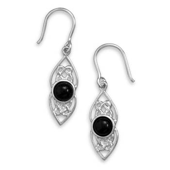 Polished Celtic Earrings with Round Black Onyx