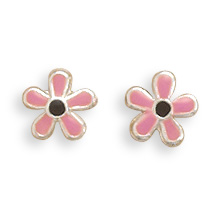 Pink/Black Enamel Flower Earrings