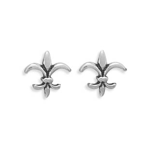 Small Oxidized Fleur de Lis Post Earrings