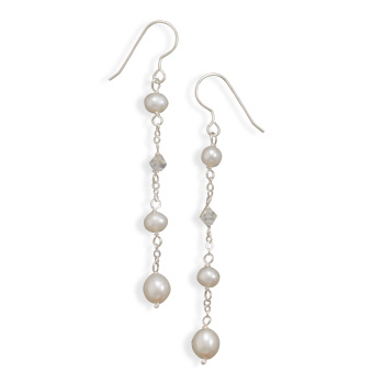 White Cultured Freshwater Pearl and Swarovski Crystal Drop Earrings
