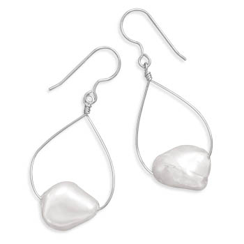 Pear Wire White Shell Earrings on French Wire