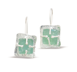 Textured Square with Ancient Roman Glass Earrings
