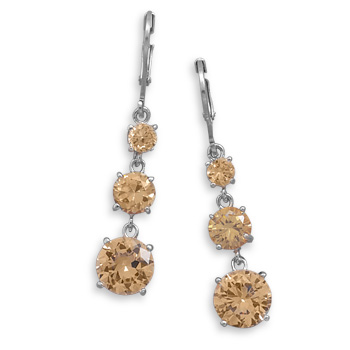 Rhodium Plated Earrings with Graduated Champagne CZs