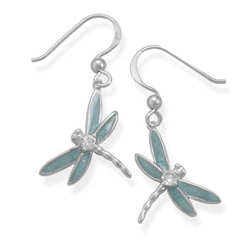 Enamel and CZ Dragonfly Earrings