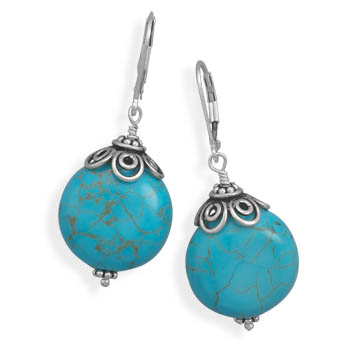 Reconstituted Turquoise Bead Lever Back Earrings