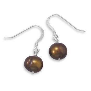 Chocolate Cultured Freshwater Pearl French Wire Earrings