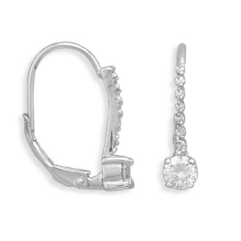 Rhodium Plated Lever Back Earrings with CZ Drop