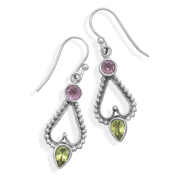 Amethyst and Peridot Earrings on French Wire