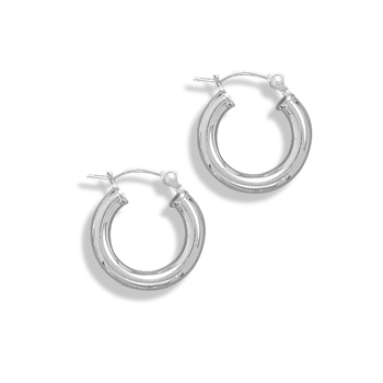 3mm x 15mm Round Hoop Earrings with Click Closure