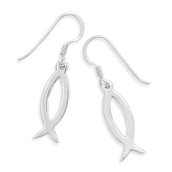 Polished Cut Out Ichthys Earrings on French Wire