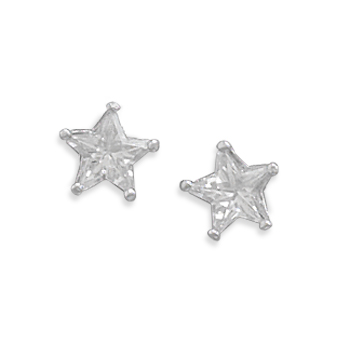 Rhodium Plated CZ Star Earrings