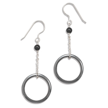 Hematite and Black Onyx French Wire Earrings