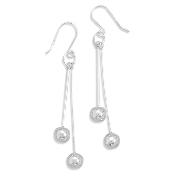 Double Bar with Ball End Drop French Wire Earrings