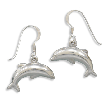 Polished Dolphin French Wire Earrings