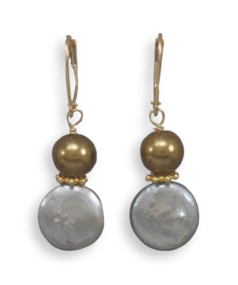Glass Pearl and Cultured Freshwater Coin Pearl Earrings