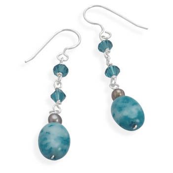 Dyed Blue Lace Agate and Swarovski Crystal French Wire Earrings