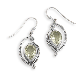 Green Amethyst French Wire Earrings with Cut Out Bead Design