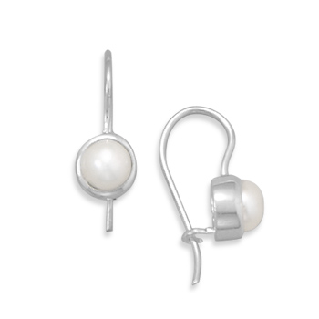 6mm White Cultured Freshwater Pearl Earrings on Euro Wire