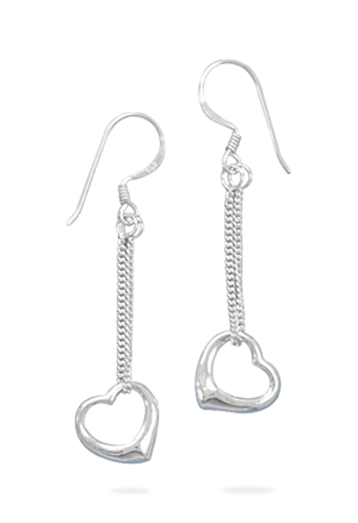 French Wire Earrings with Floating Heart Drop