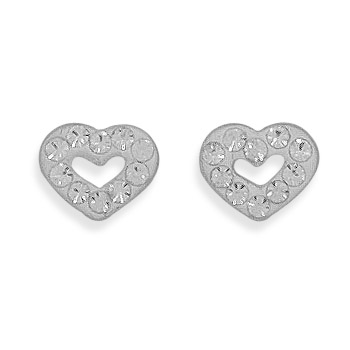Heart Stud Earrings with 10 Clear Crystals
