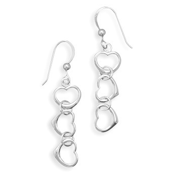 Rhodium Plated Cut Out Heart Drop Earrings