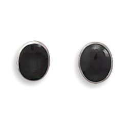 Oval Black Onyx Stud Earrings