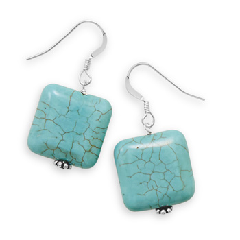 Square Turquoise Bead French Wire Earrings