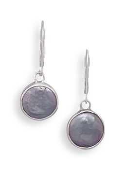 Gray Cultured Freshwater Coin Pearl Lever Back Earrings