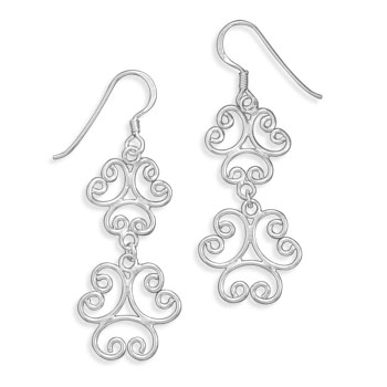 Double Wire Scroll Design French Wire Earrings