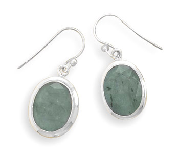 Oval Rough-Cut Emerald French Wire Earrings