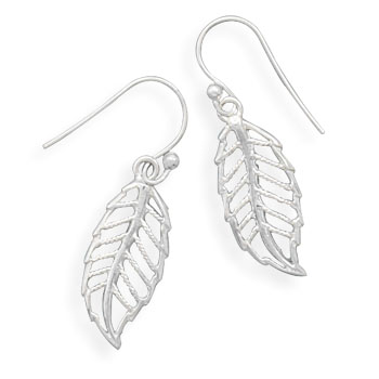 Cut Out Leaf Design French Wire Earrings