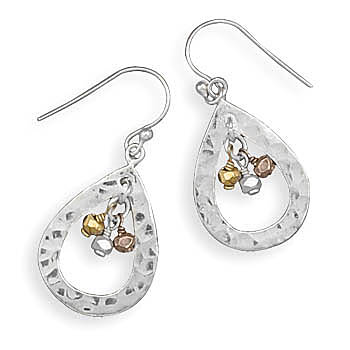 Hammered French Wire Earrings with Tri Tone Bead Drop