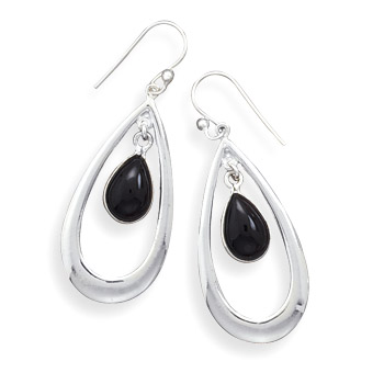 Polished French Wire Earrings with Black Onyx Drop