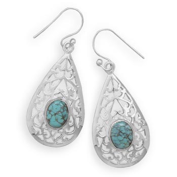Turquoise with Cut Out Design French Wire Earrings