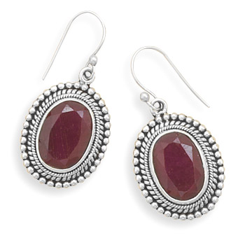 Oxidized Faceted Rough-Cut Ruby French Wire Earrings
