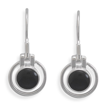 Cut Out Design Round Black Onyx Earrings on French Wire