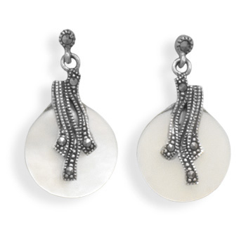 White Shell and Marcasite Earrings