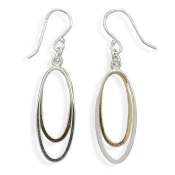 Two Tone Oval Drop French Wire Earrings