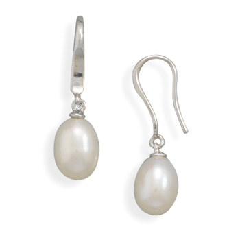 Rhodium Plated Cultured Freshwater Pearl French Wire Earrings