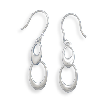 Polished Double Oval Drop French Wire Earrings