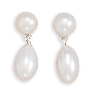 Double White Cultured Freshwater Pearl Post Earrings
