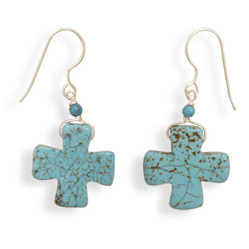 Magnesite Cross French Wire Earrings