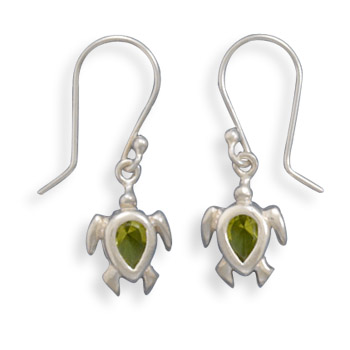 Green CZ Turtle Earrings