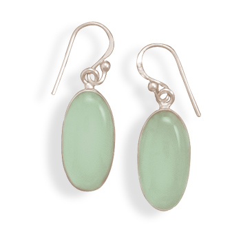 Oval Green Chalcedony French Wire Earrings
