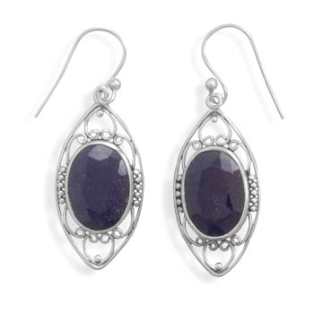 Polished Rough-Cut Sapphire French Wire Earrings